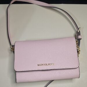 Michael Kors Light Pink Crossbody Wallet with Gold Hardware